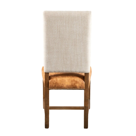 Darcy Dining Chair in Beige Linen and Warm Brown Leather with Earth Legs, Set of 2 by Home Trends & Design at Eve Furniture