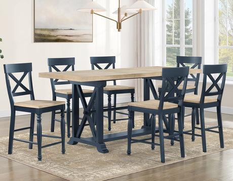 Darcy Midnight Blue/Natural Counter Height Dining Set with 18-inch Leaf by Steve Silver at Eve Furniture