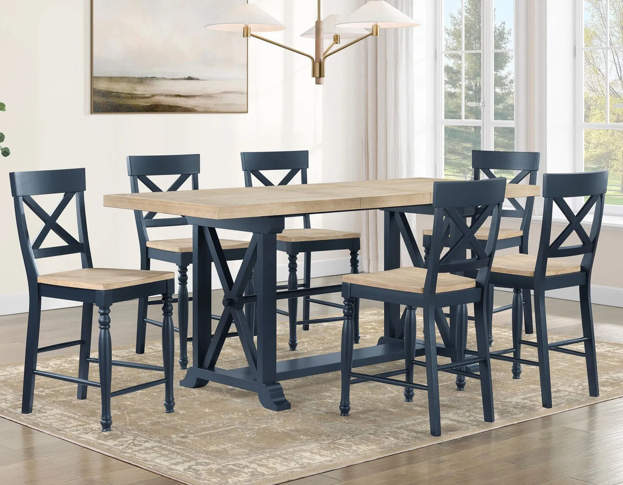 Darcy Midnight Blue/Natural Counter Height Dining Set with 18-inch Leaf by Steve Silver at Eve Furniture
