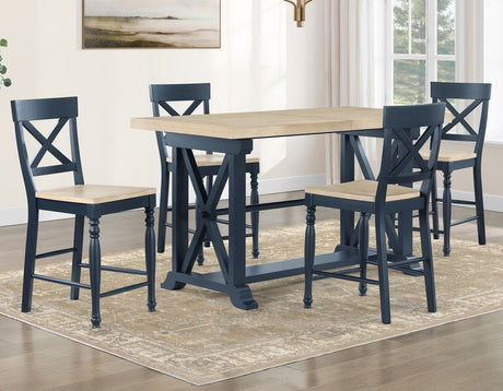 Darcy Midnight Blue/Natural Counter Height Dining Set with 18-inch Leaf by Steve Silver at Eve Furniture
