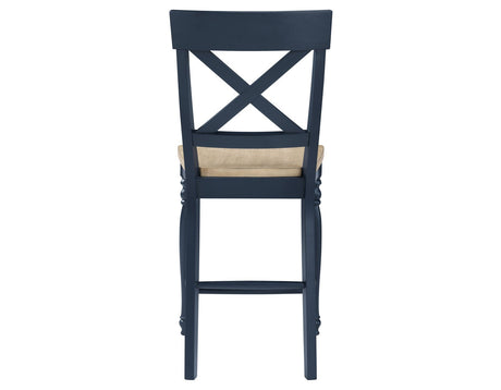 Darcy Solid Wood 24″ Counter Stool, Midnight Blue and Natural Finish by Steve Silver at Eve Furniture