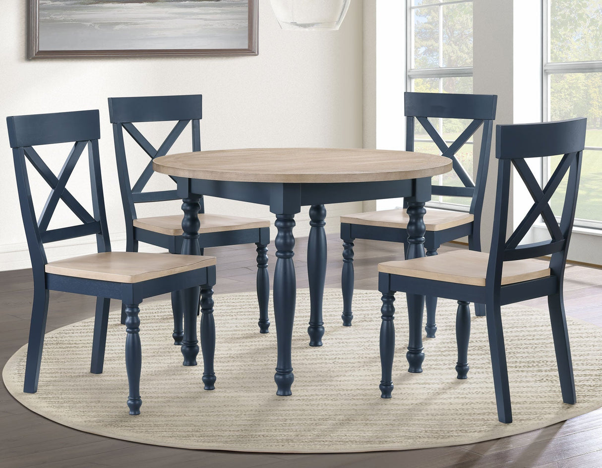 Darcy Solid Wood Side Chair, Midnight Blue and Natural Finish