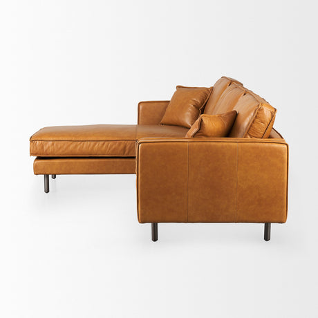D'Arcy Tan Leather Left Chaise Sectional by Mercana at Eve Furniture