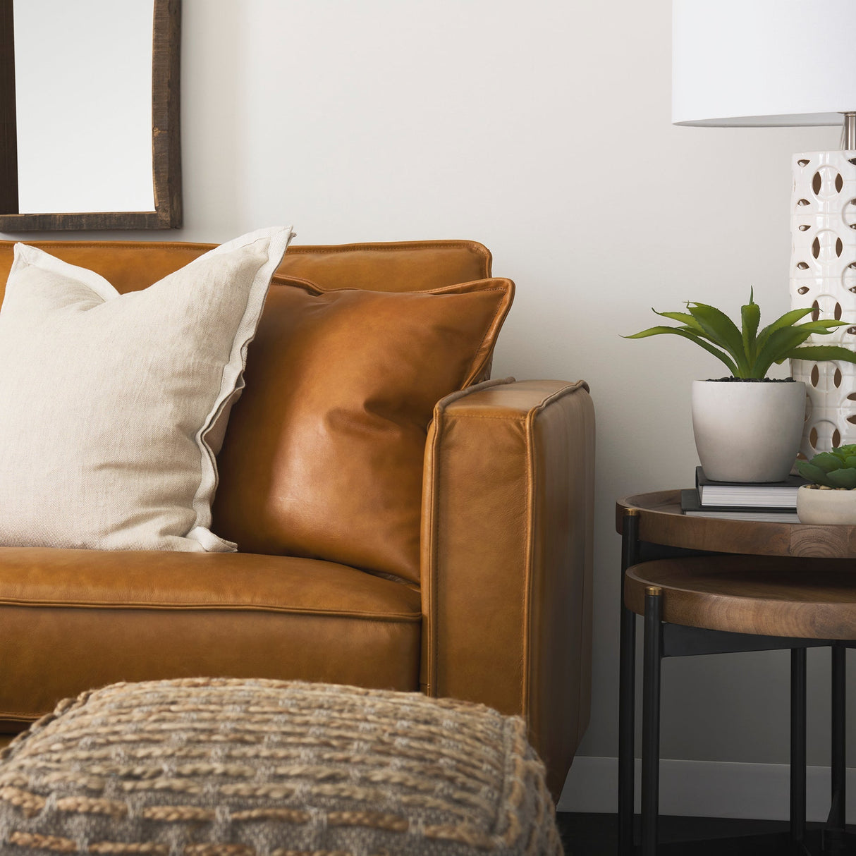 D'Arcy Tan Leather Sofa by Mercana at Eve Furniture