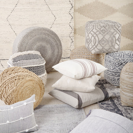 Darika Black/White/Gray Cotton Pouf by Mercana at Eve Furniture