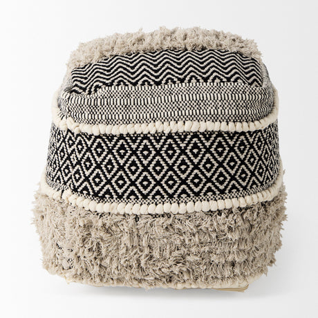 Darika Black/White/Gray Cotton Pouf by Mercana at Eve Furniture