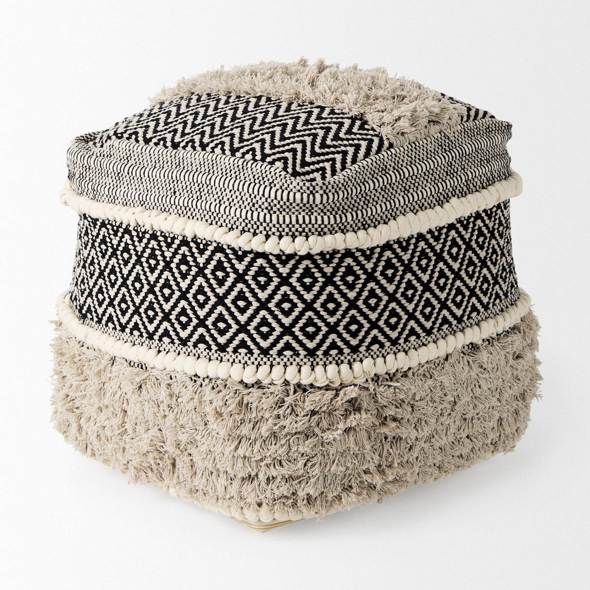 Darika Black/White/Gray Cotton Pouf by Mercana at Eve Furniture