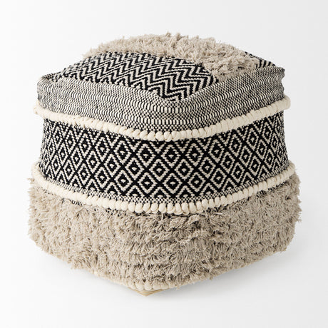 Darika Black/White/Gray Cotton Pouf by Mercana at Eve Furniture