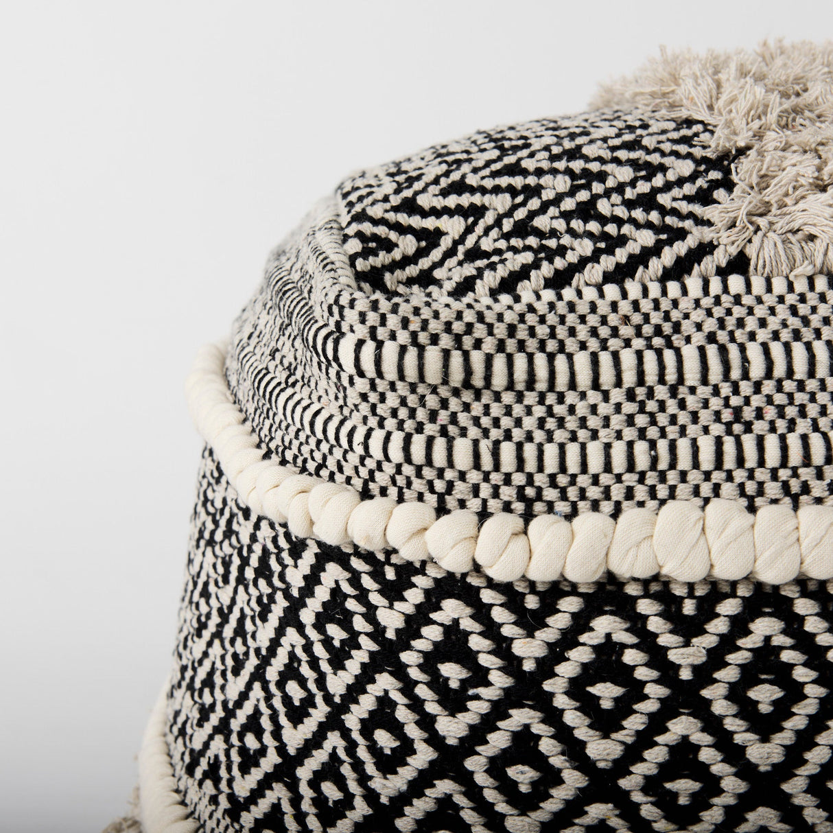 Darika Black/White/Gray Cotton Pouf by Mercana at Eve Furniture