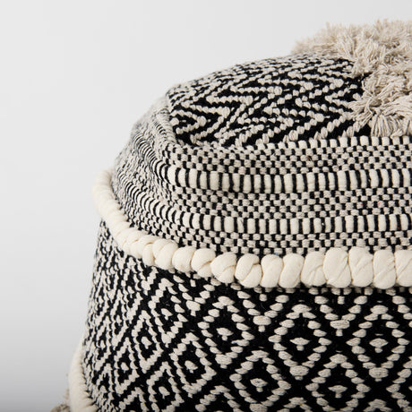 Darika Black/White/Gray Cotton Pouf by Mercana at Eve Furniture