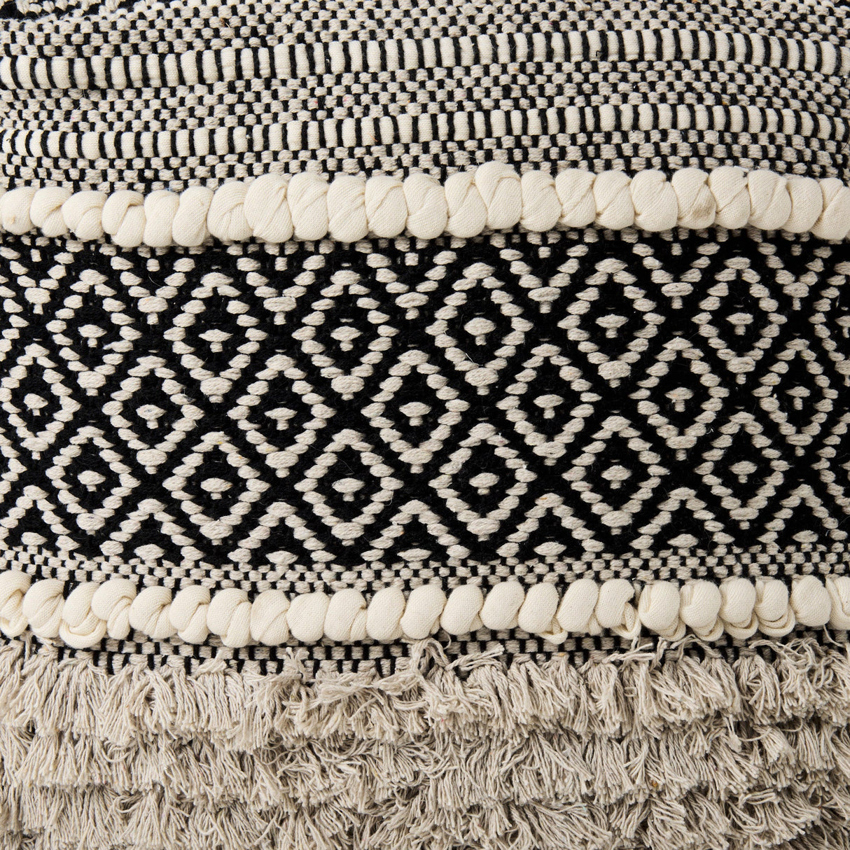 Darika Black/White/Gray Cotton Pouf by Mercana at Eve Furniture