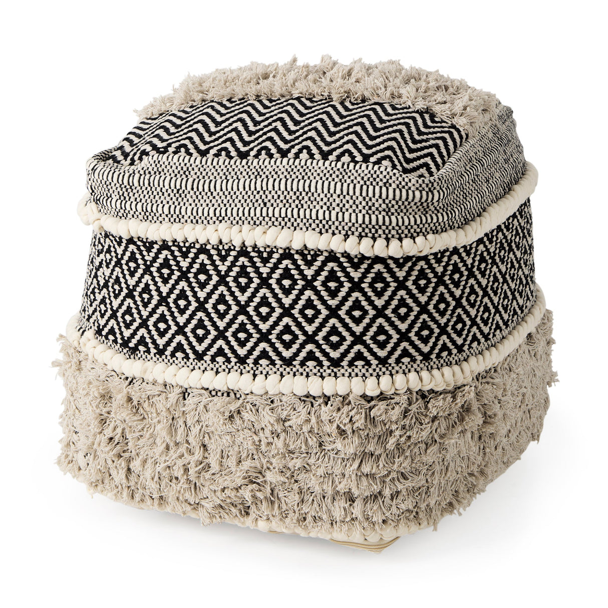 Darika Black/White/Gray Cotton Pouf by Mercana at Eve Furniture