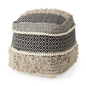 Darika Black/White/Gray Cotton Pouf by Mercana at Eve Furniture