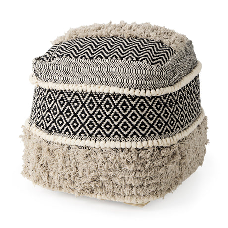 Darika Black/White/Gray Cotton Pouf by Mercana at Eve Furniture