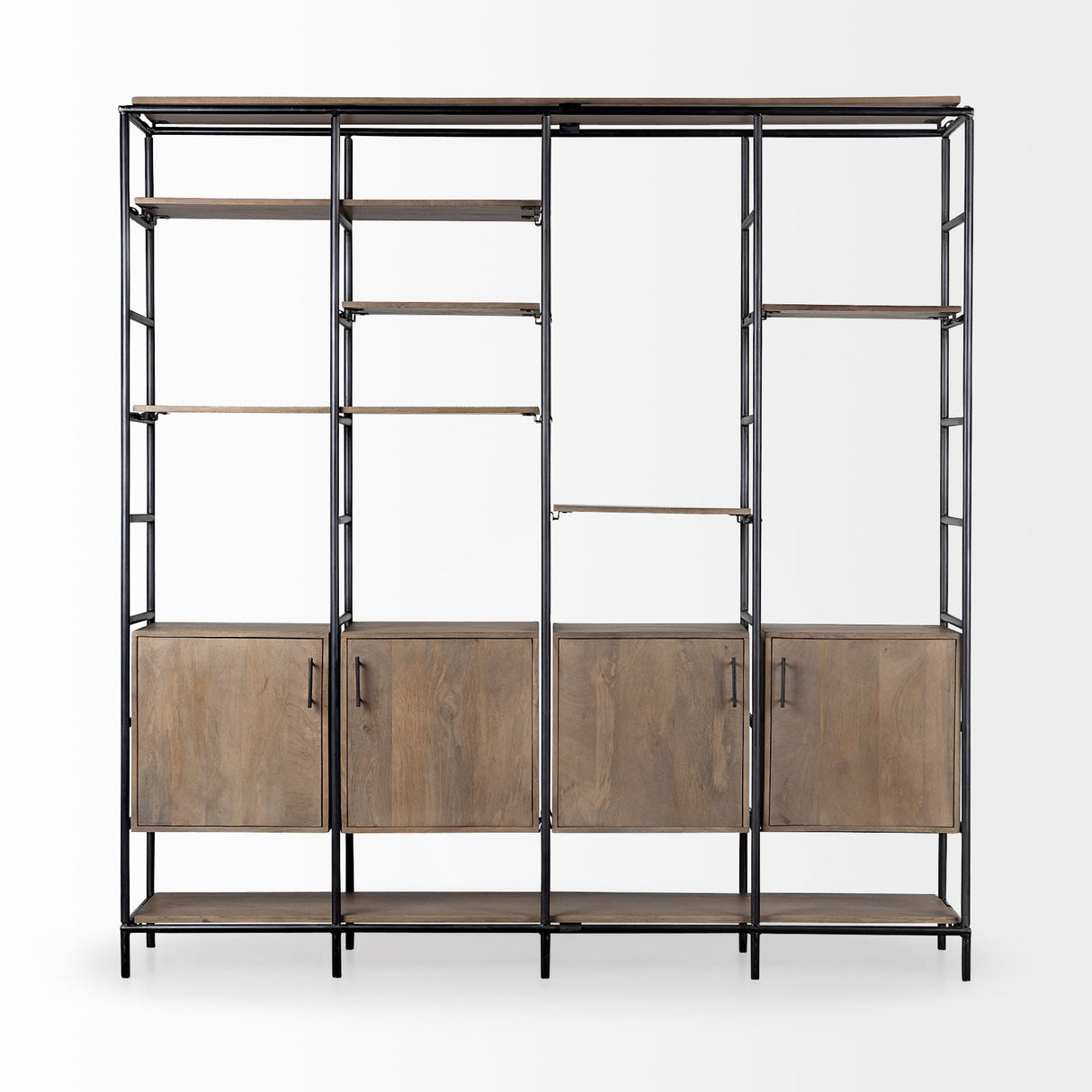 Darius Medium Brown Wood and Metal Multi-Shelf Shelving Unit by Mercana at Eve Furniture