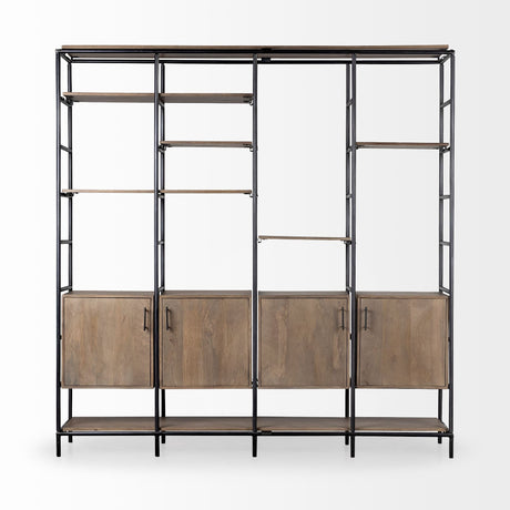 Darius Medium Brown Wood and Metal Multi-Shelf Shelving Unit by Mercana at Eve Furniture