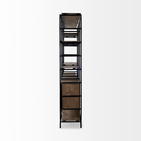 Darius Medium Brown Wood and Metal Multi-Shelf Shelving Unit by Mercana at Eve Furniture