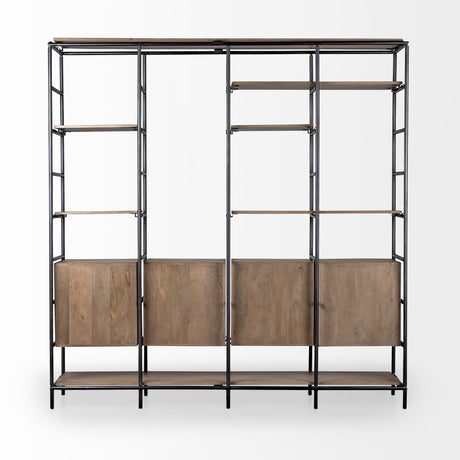 Darius Medium Brown Wood and Metal Multi-Shelf Shelving Unit by Mercana at Eve Furniture