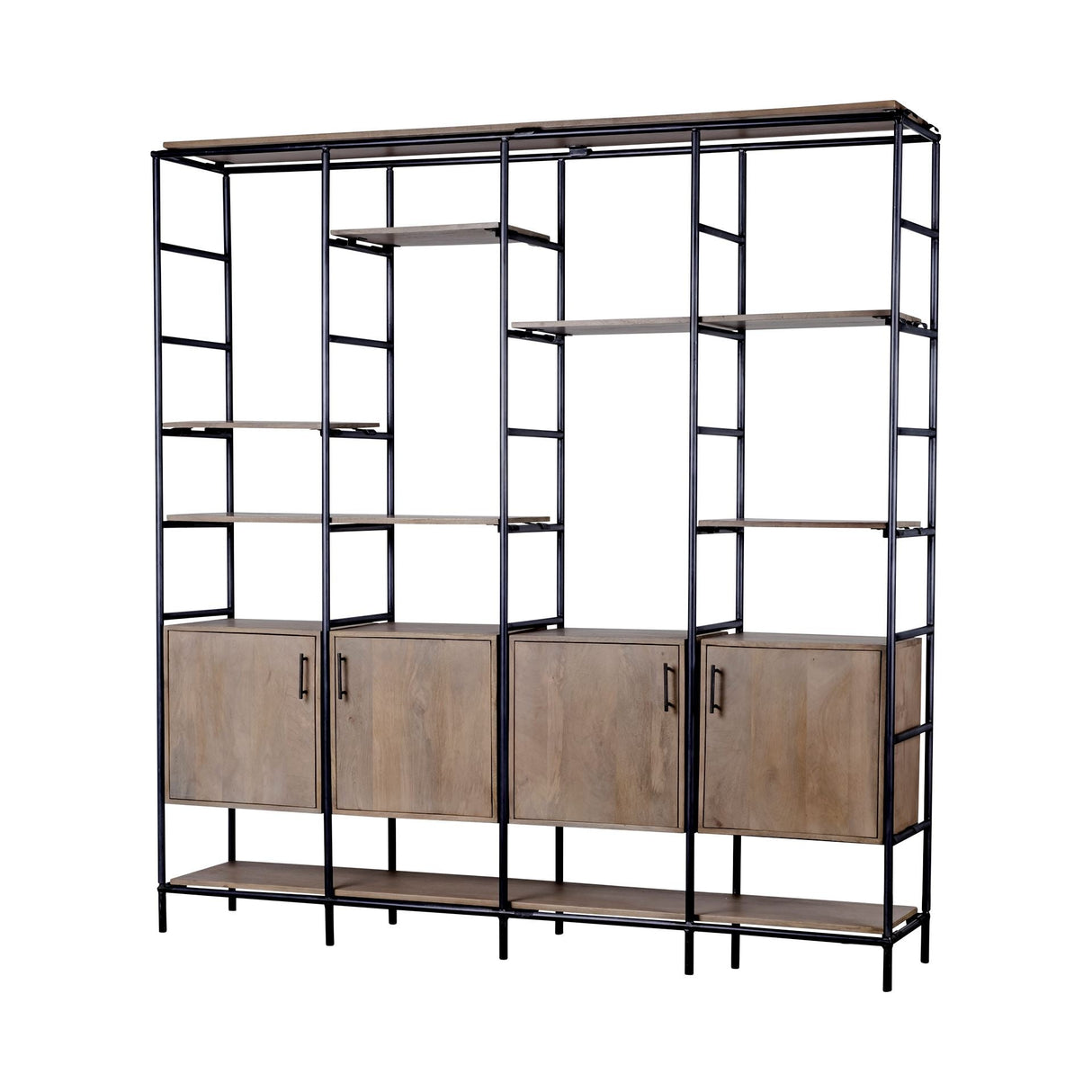 Darius Medium Brown Wood and Metal Multi-Shelf Shelving Unit by Mercana at Eve Furniture