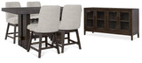 Burkhaus Dark Brown Counter Height Dining Table and 4 Barstools with Server