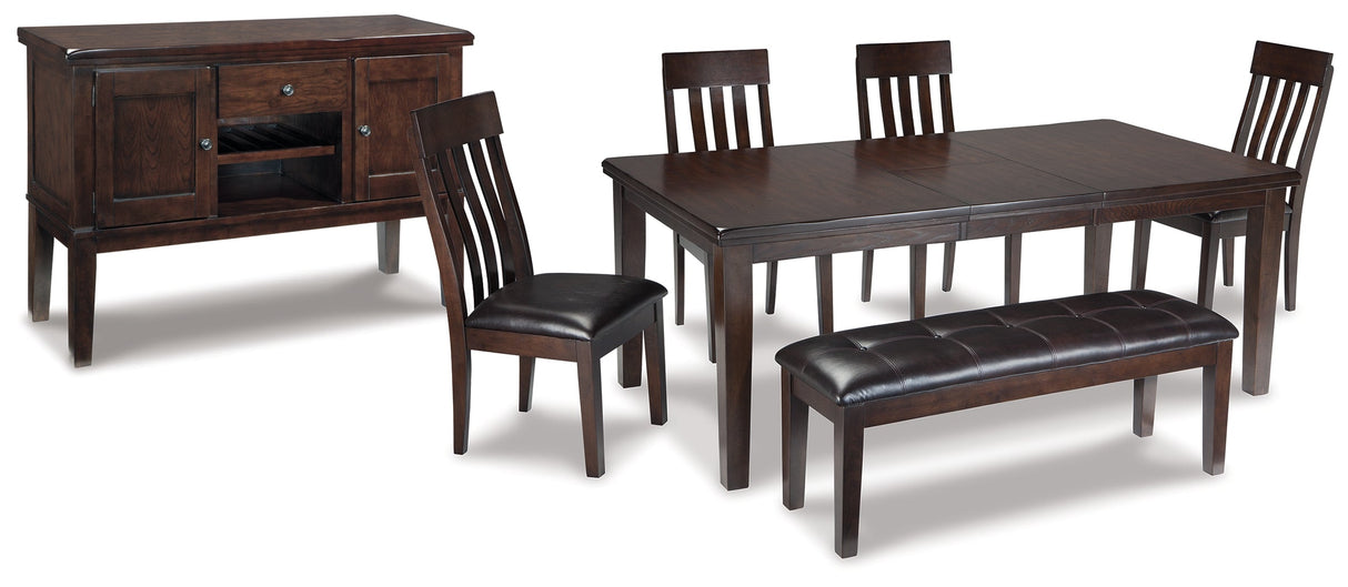 Haddigan Dark Brown Dining Table, 4 Chairs, Bench and Server