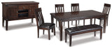 Haddigan Dark Brown Dining Table, 4 Chairs, Bench and Server