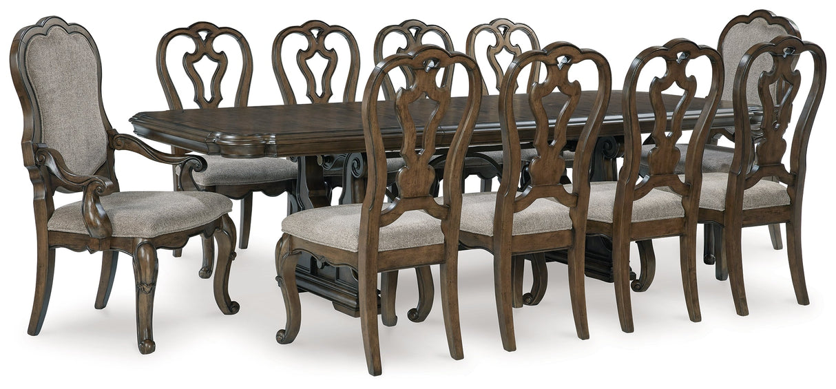 Maylee Dark Brown Dining Table and 10 Chairs