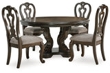 Maylee Dark Brown Dining Table and 4 Chairs with Buffet