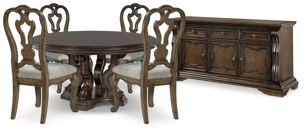 Maylee Dark Brown Dining Table and 4 Chairs with Buffet