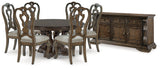 Maylee Dark Brown Dining Table and 6 Chairs with Buffet