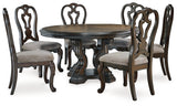 Maylee Dark Brown Dining Table and 6 Chairs with China Cabinet