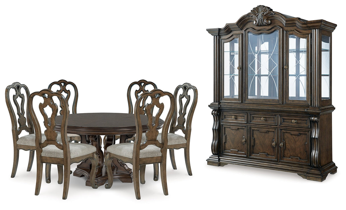 Maylee Dark Brown Dining Table and 6 Chairs with China Cabinet