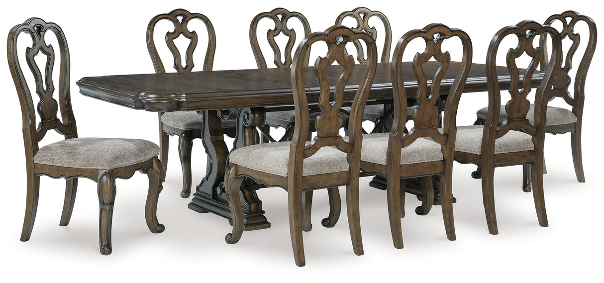 Maylee Dark Brown Dining Table and 8 Chairs