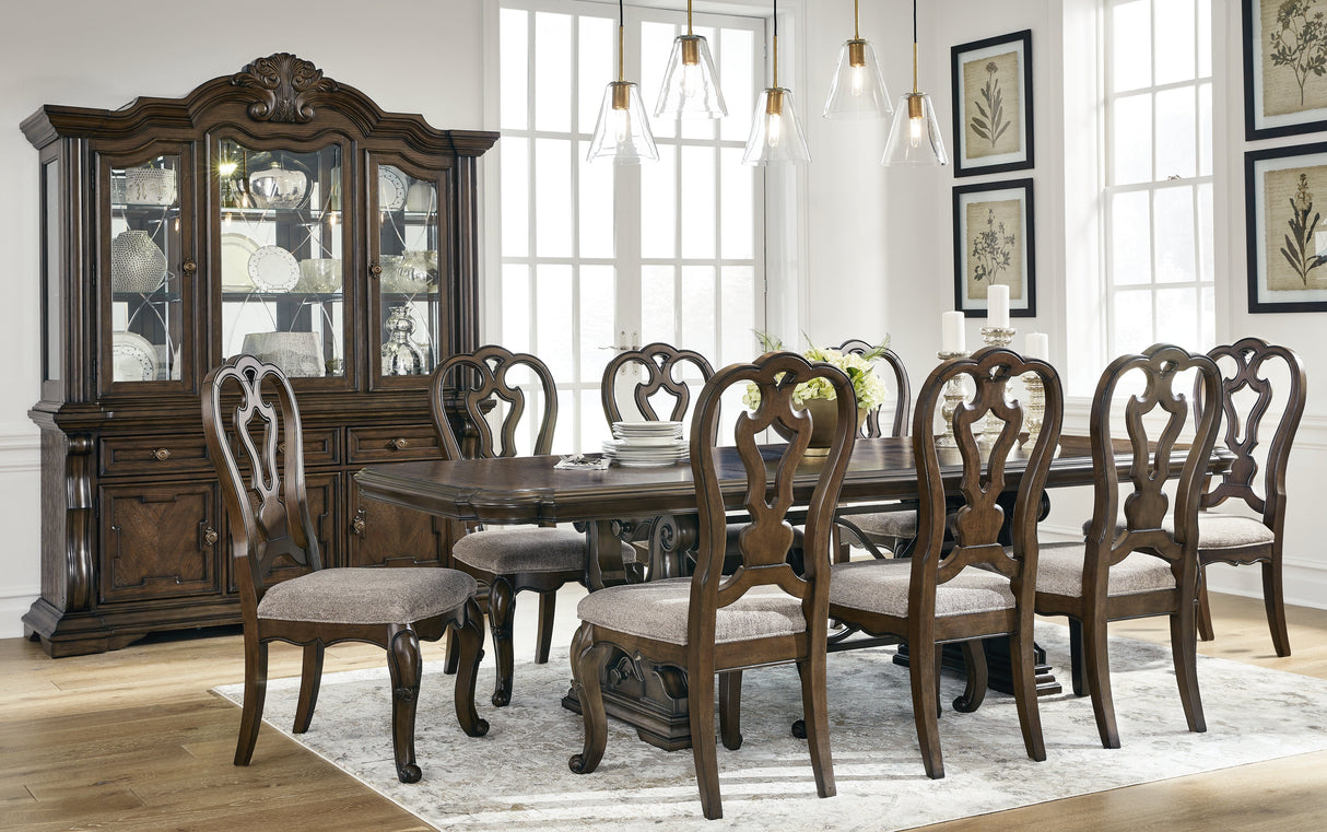 Maylee Dark Brown Dining Table and 8 Chairs