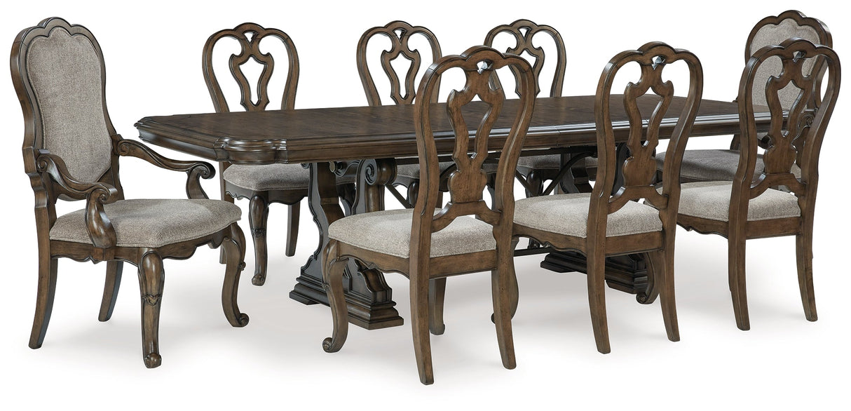 Maylee Dark Brown Dining Table and 8 Chairs