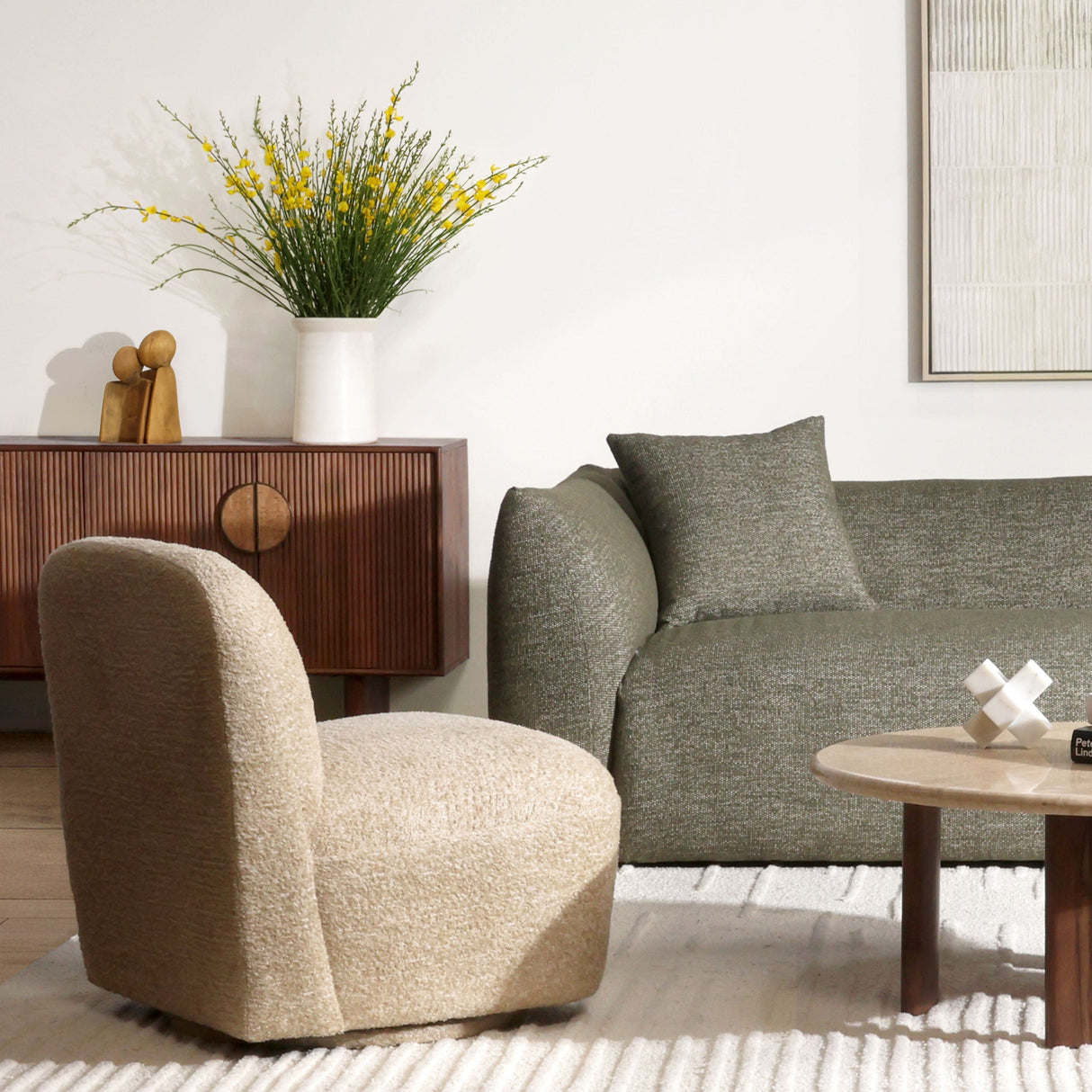 Darrel Swivel Chair, Sand by Dovetail at Eve Furniture