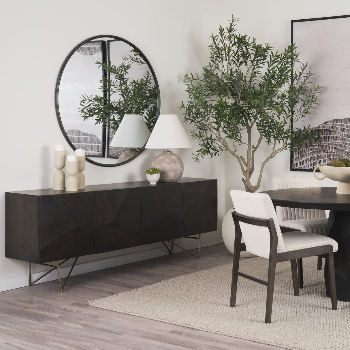 Darwin Brown Solid Wood Gold Metal Base 4 Cabinet Door Sideboard by Mercana at Eve Furniture