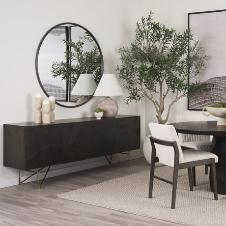 Darwin Brown Solid Wood Gold Metal Base 4 Cabinet Door Sideboard by Mercana at Eve Furniture