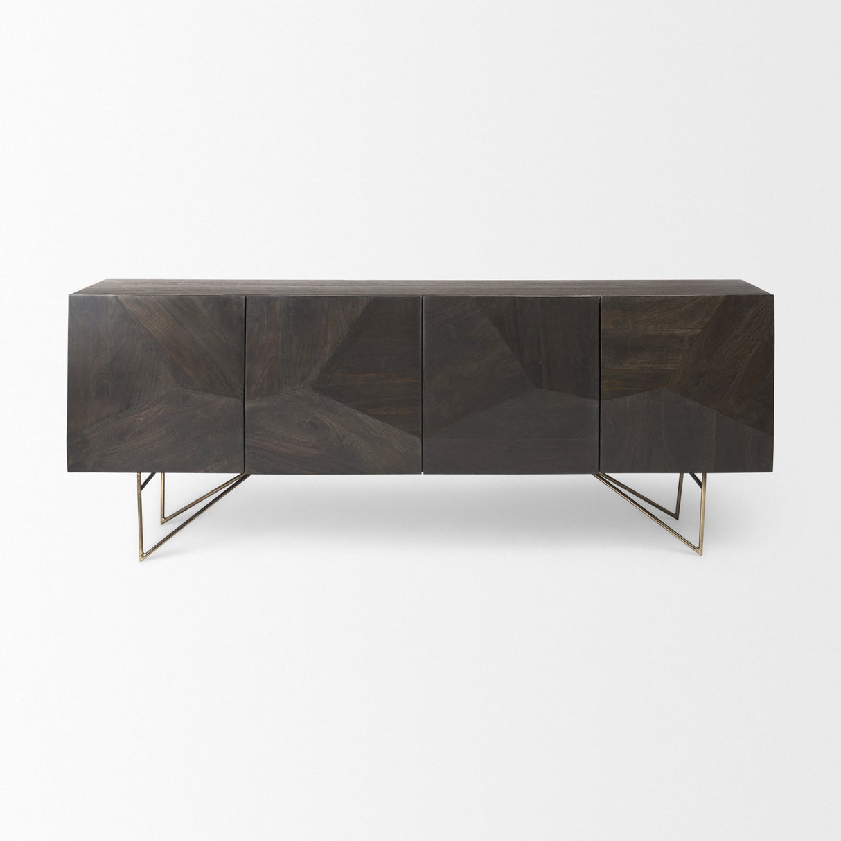 Darwin Brown Solid Wood Gold Metal Base 4 Cabinet Door Sideboard by Mercana at Eve Furniture