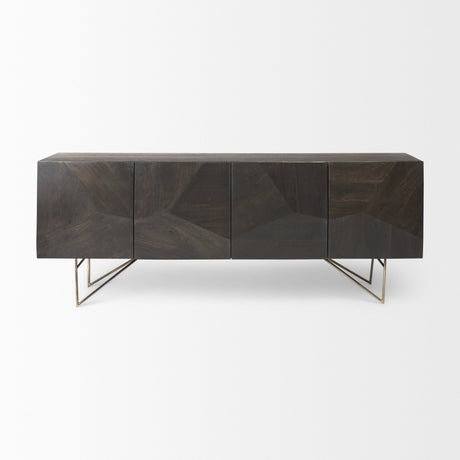 Darwin Brown Solid Wood Gold Metal Base 4 Cabinet Door Sideboard by Mercana at Eve Furniture