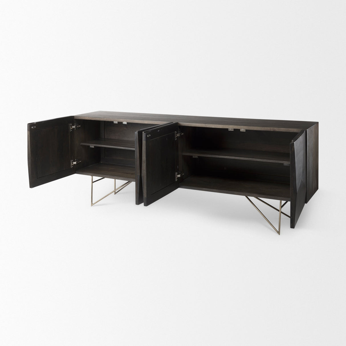 Darwin Brown Solid Wood Gold Metal Base 4 Cabinet Door Sideboard by Mercana at Eve Furniture