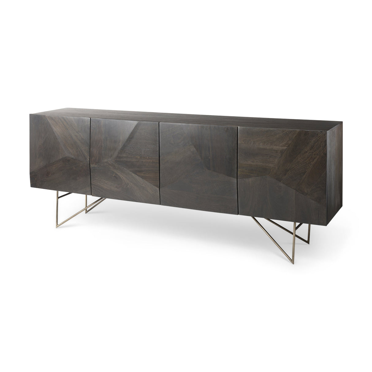 Darwin Brown Solid Wood Gold Metal Base 4 Cabinet Door Sideboard by Mercana at Eve Furniture