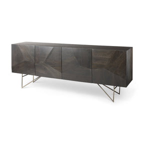 Darwin Brown Solid Wood Gold Metal Base 4 Cabinet Door Sideboard by Mercana at Eve Furniture