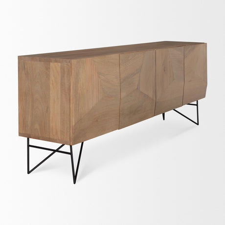 Darwin Light Brown Wooden 4 Door w/ 2 Shelves Sideboard by Mercana at Eve Furniture