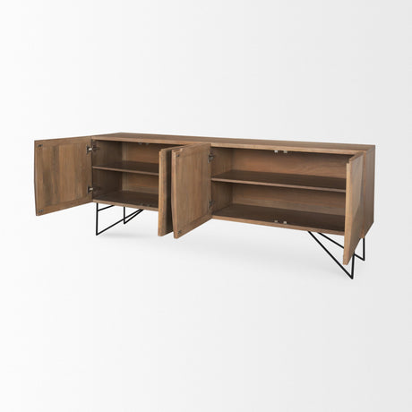 Darwin Light Brown Wooden 4 Door w/ 2 Shelves Sideboard by Mercana at Eve Furniture