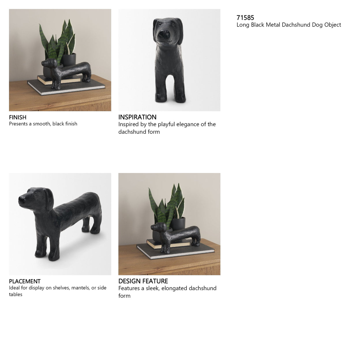 Dash Long Black Metal Dachshund Dog Object by Mercana at Eve Furniture