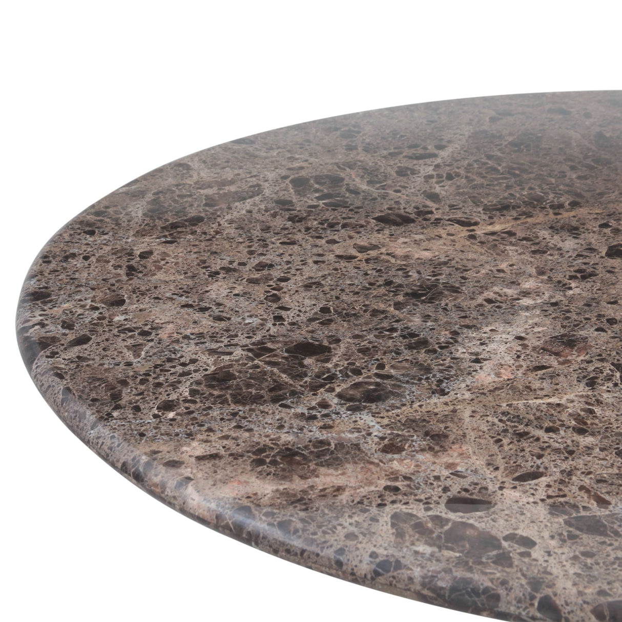 Dauphine 50" Round Dining Table in Dark Emperador Marble with Aged Brass Base by Home Trends & Design at Eve Furniture