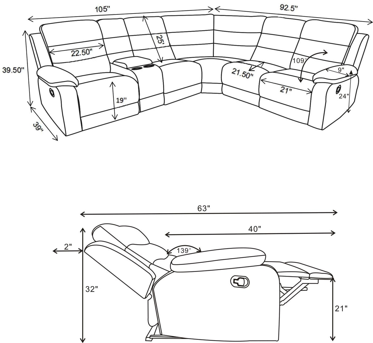 David 3-Piece Upholstered Motion Sectional with Pillow Arms Smoke