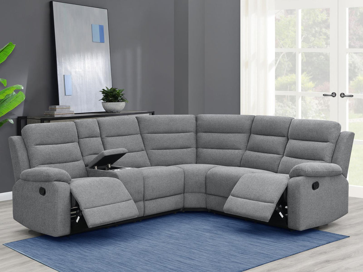 David 3-Piece Upholstered Motion Sectional with Pillow Arms Smoke