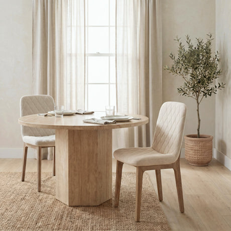 David Diamond Tuffed Cream Fabric Wrap Brown Wood Base Dining Chair, Set of 2 by Mercana at Eve Furniture